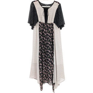 Boho Cottage Peasant Prairie Floral Star Lace Up Sheer Scarf Hem Maxi Dress‎ SML